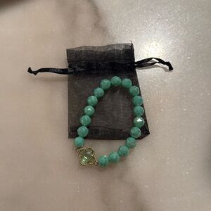 Apricot Lane Green Crystal Branded Bracelet Flower Clover